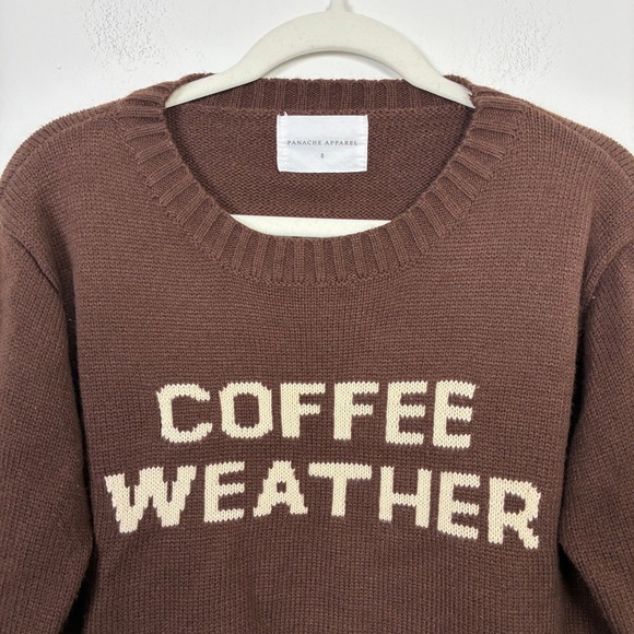 Panache Apparel Coffee Weather Brown Graphic Knit Pullover Sweater Small Cozy - Picture 2 of 5
